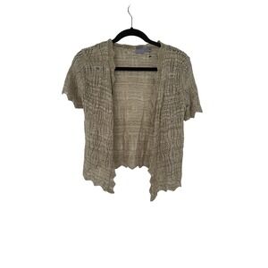 Laura Scott Crochet Knit Cardigan Shrug Top‎ Open Front Short Sleeve Beige S/P